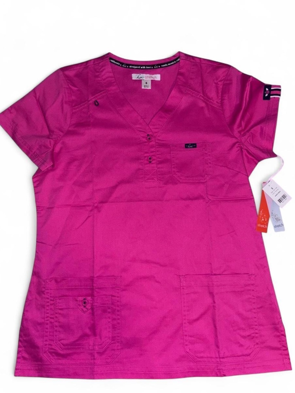 Women's V-Neck Scrub Top in Hot Pink